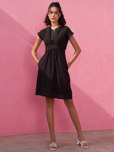 abhishti black cotton a-line dress