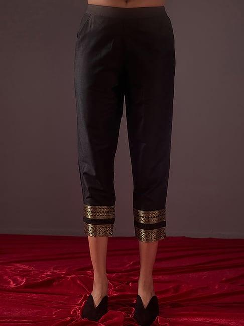 abhishti black cotton embroidered cropped pants