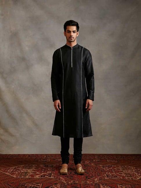 abhishti black regular fit banarasi kurta & churidar set