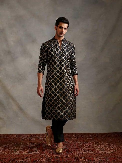 abhishti black regular fit banarasi kurta & straight pants