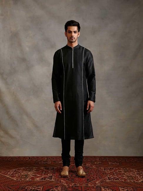 abhishti black regular fit banarasi straight kurta