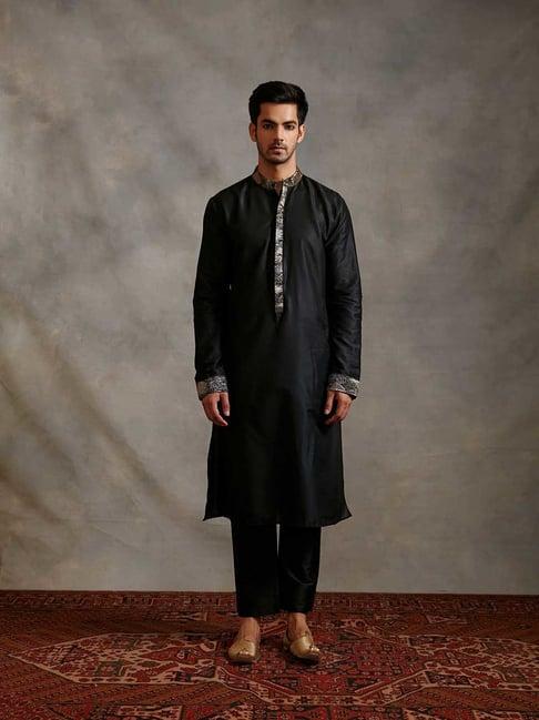 abhishti black regular fit banarasi zari placket kurta