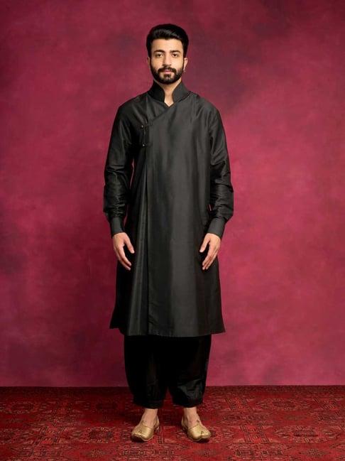 abhishti black straight fit overlap asymmetrical kurta