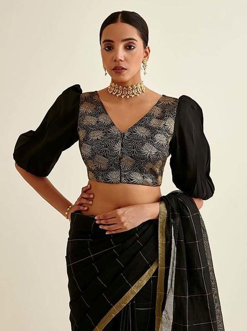 abhishti black woven pattern blouse