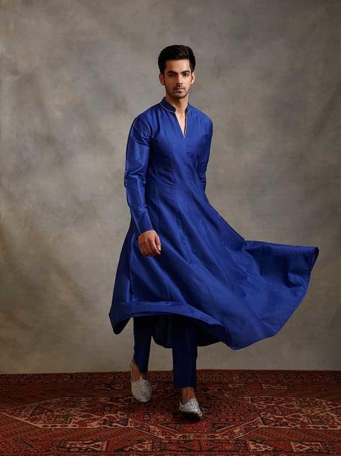 abhishti blue comfort fit banarasi paneled anarkali kurta