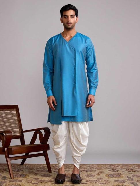 abhishti blue straight fit overlap layered panel kurta