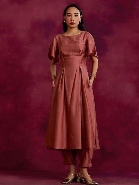 abhishti brown cotton kurta salwar set