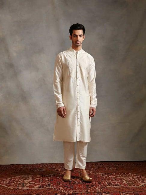 abhishti cream regular fit banarasi kurta & straight pants