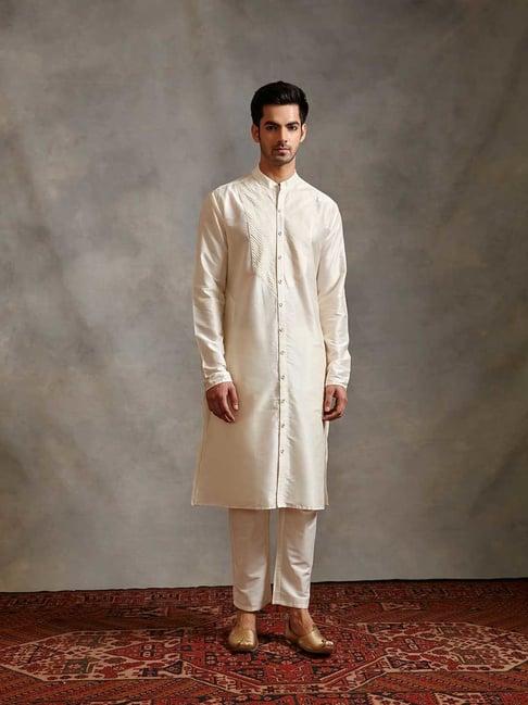 abhishti cream regular fit banarasi pintuck detail kurta