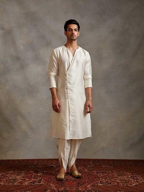 abhishti cream regular fit overlapped buttoned down kurta