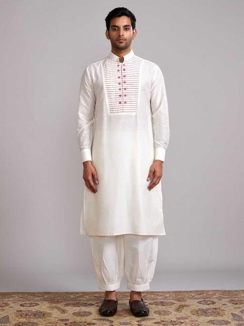 abhishti cream straight fit pintuck yoke kurta