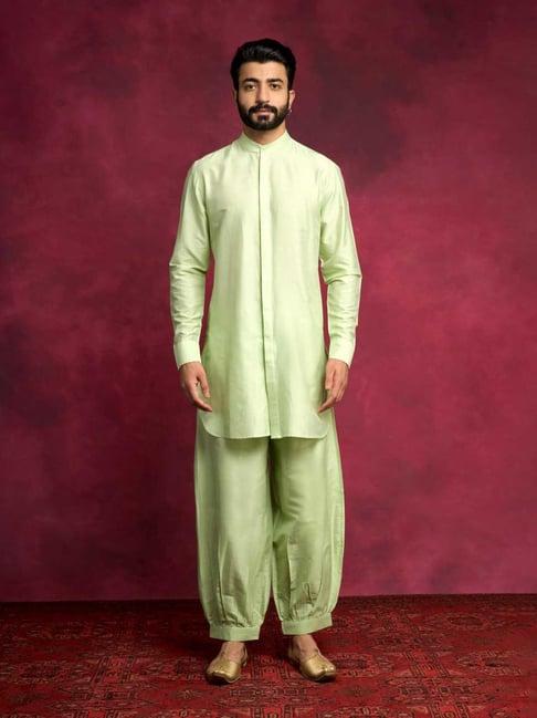 abhishti green straight fit high-low hem kurta