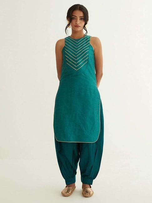 abhishti green striped straight kurta