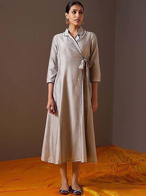 abhishti grey cotton a-line wrap dress