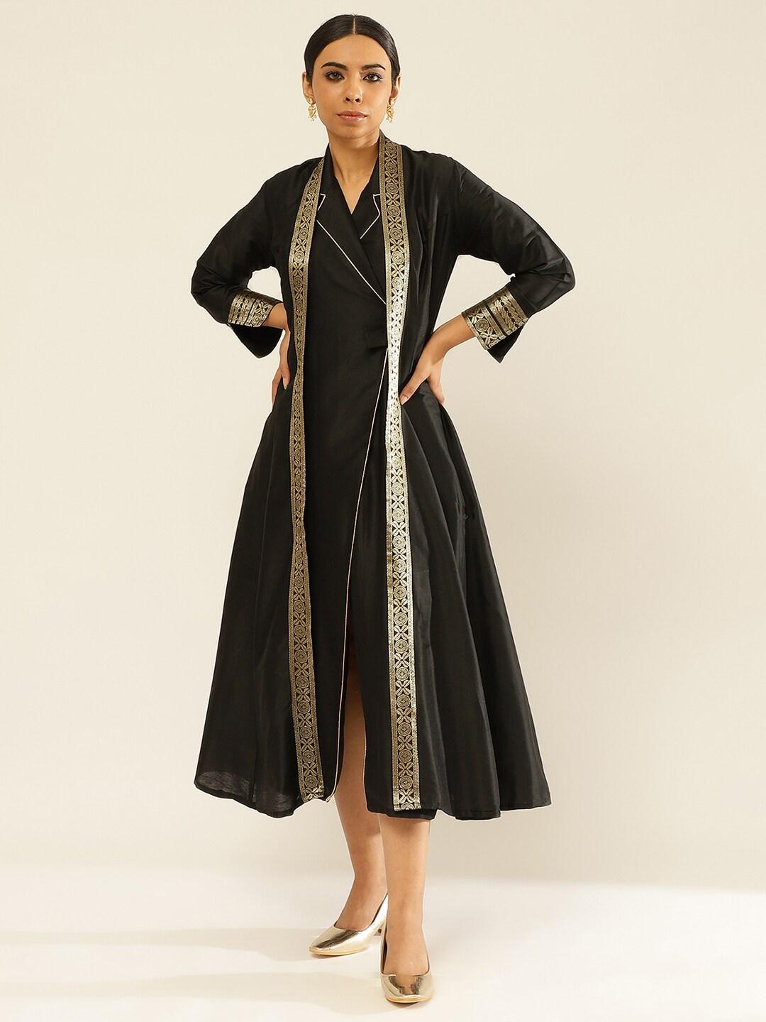 abhishti lapel collar tie-ups wrap midi dress with banarasi jacket