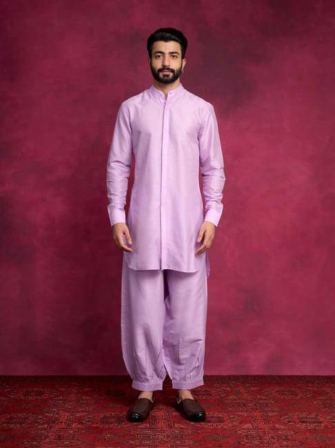 abhishti lavender straight fit high-low hem kurta