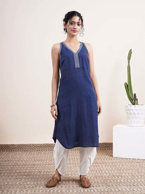 abhishti navy straight kurta