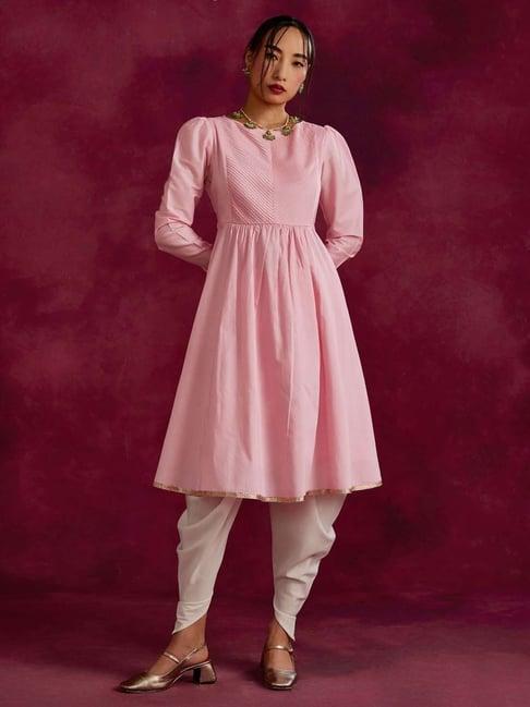 abhishti pink cotton a line kurta