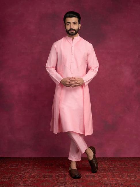abhishti pink straight fit kurta & straight pants set