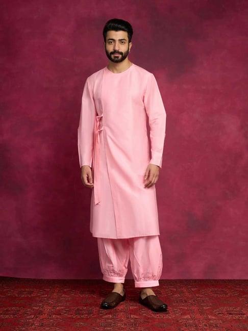 abhishti pink straight fit side tie-up kurta