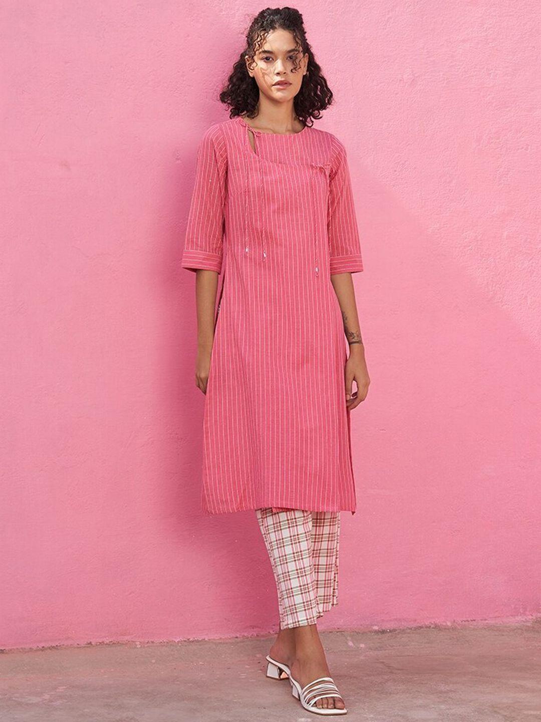 abhishti striped angrakha pure cotton kurta