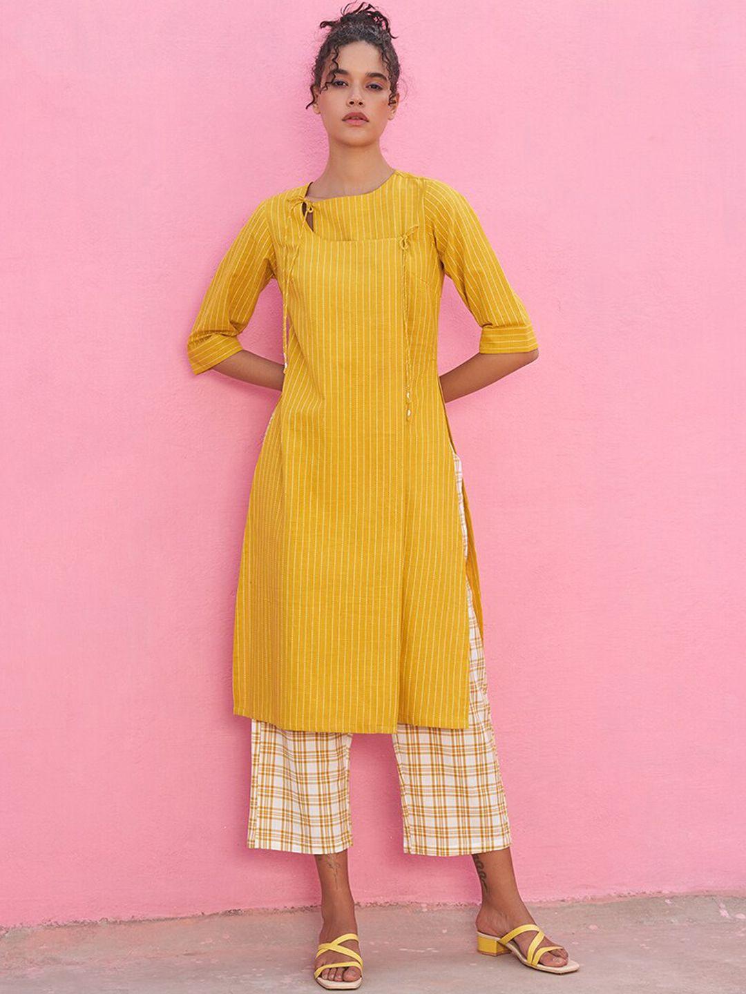 abhishti striped layered pure cotton kurta with palazzos