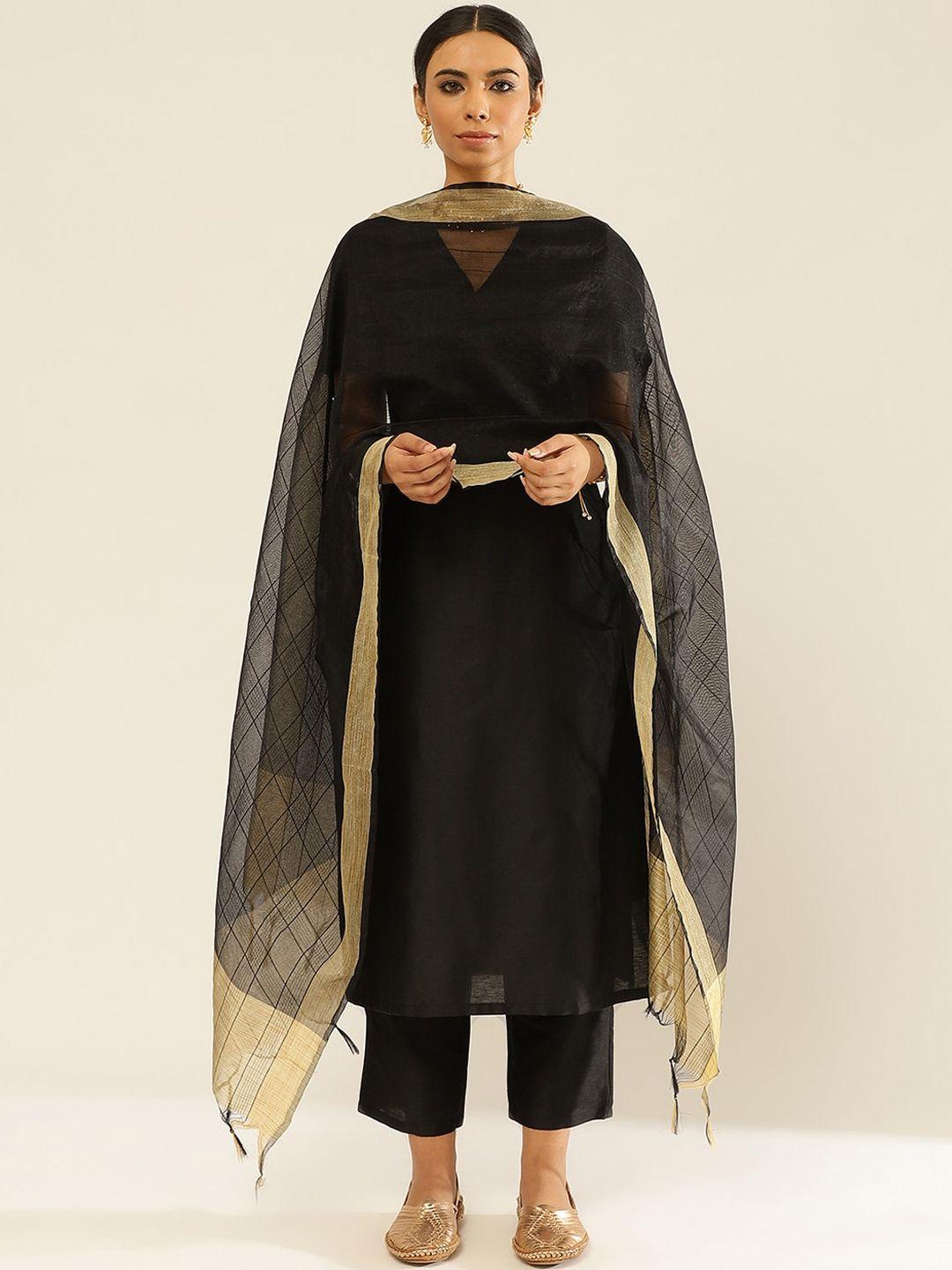 abhishti v-neck flared sleeves straight kurta with trousers & dupatta