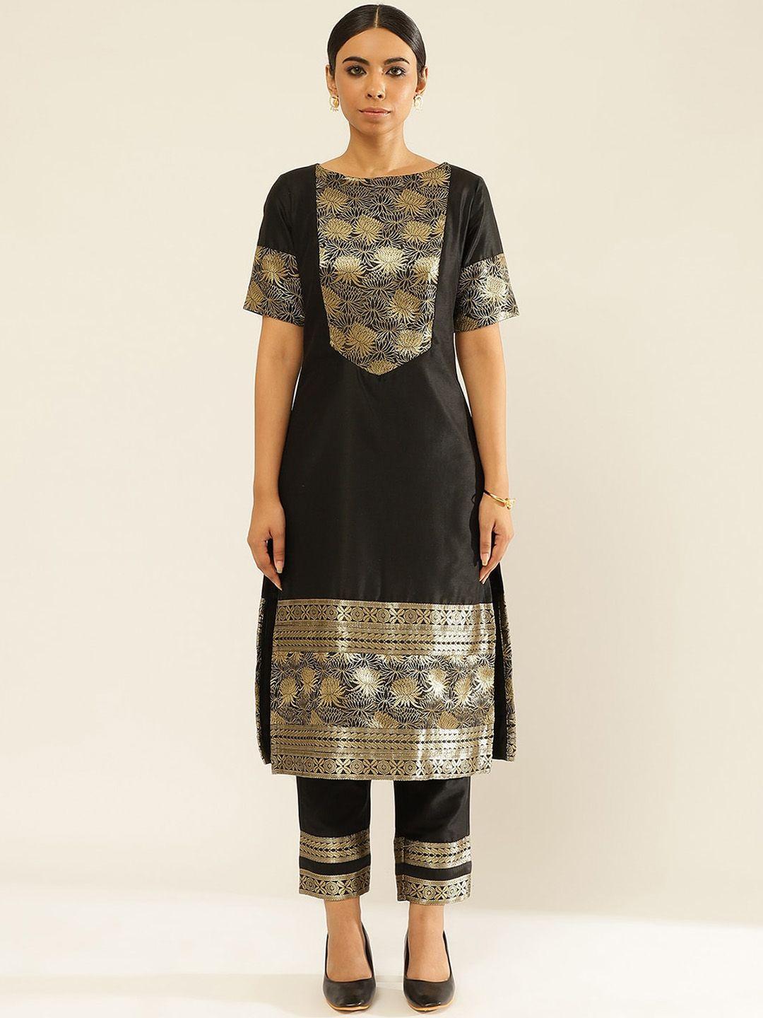 abhishti women black regular kurta with trousers