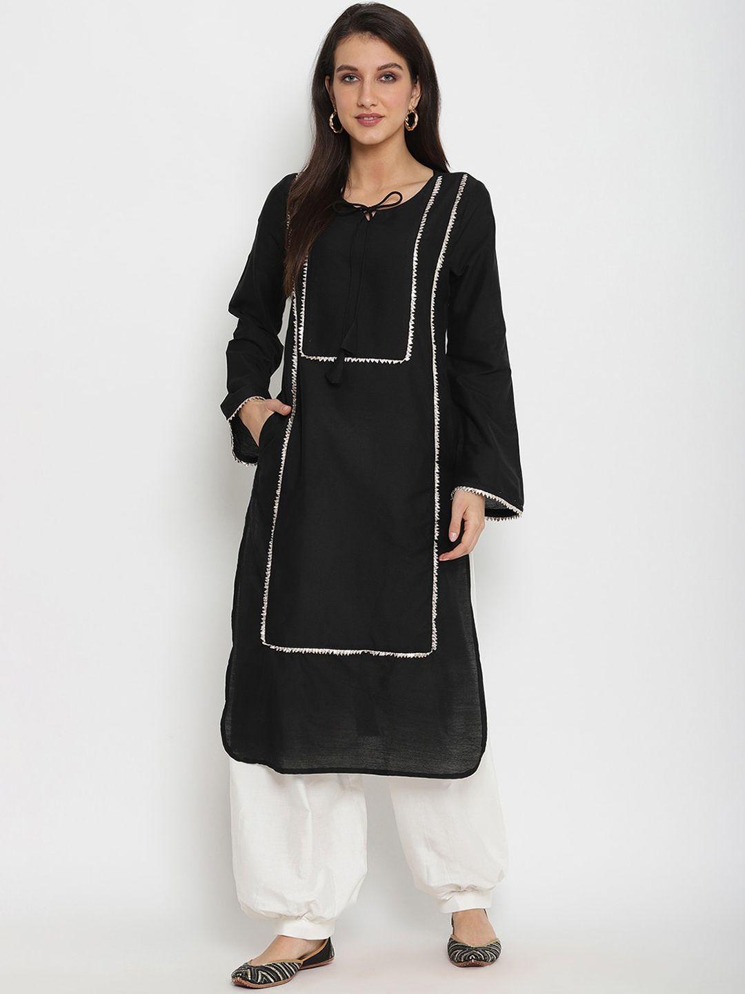 abhishti women black solid straight kurta