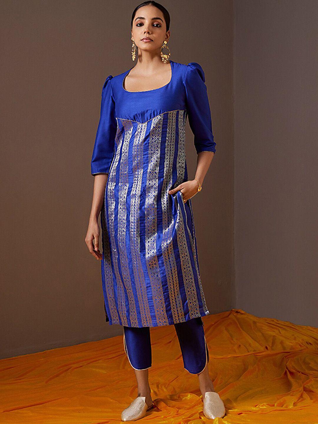 abhishti women blue printed kurta with trousers