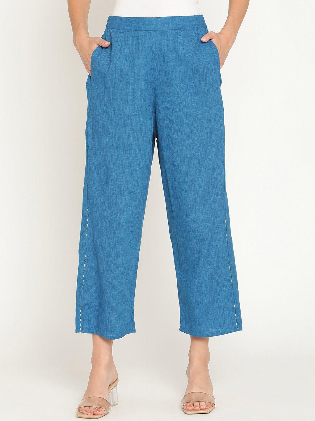 abhishti women blue pure cotton regular trousers