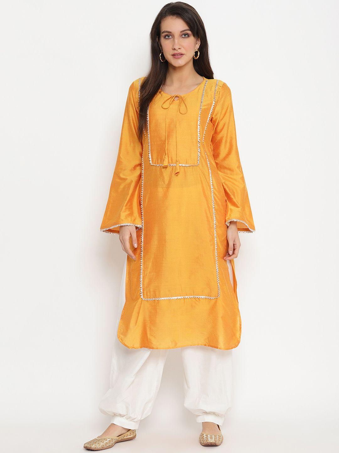 abhishti women gold-toned & white solid kurta with salwar