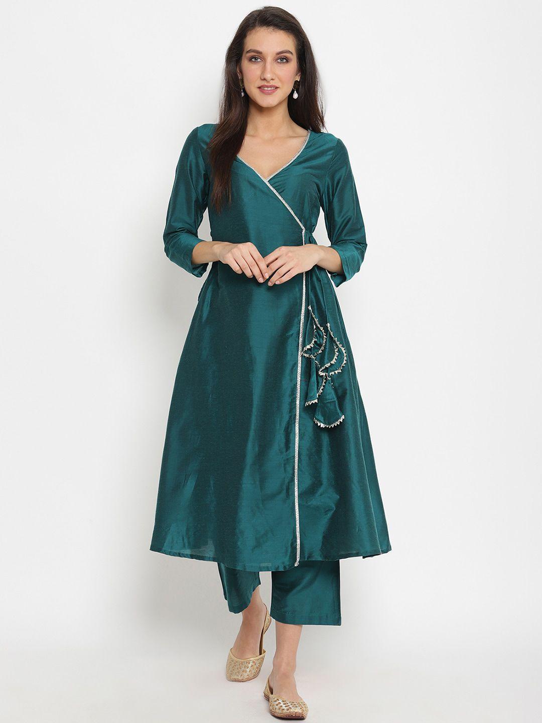 abhishti women green solid kurta with trousers