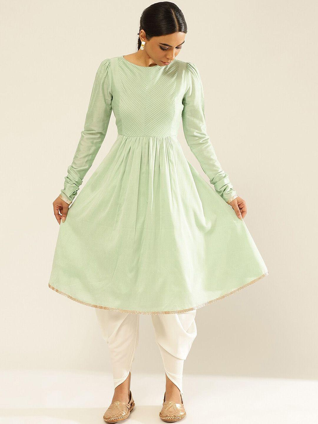 abhishti women green yoke design empire kurta with dhoti pants