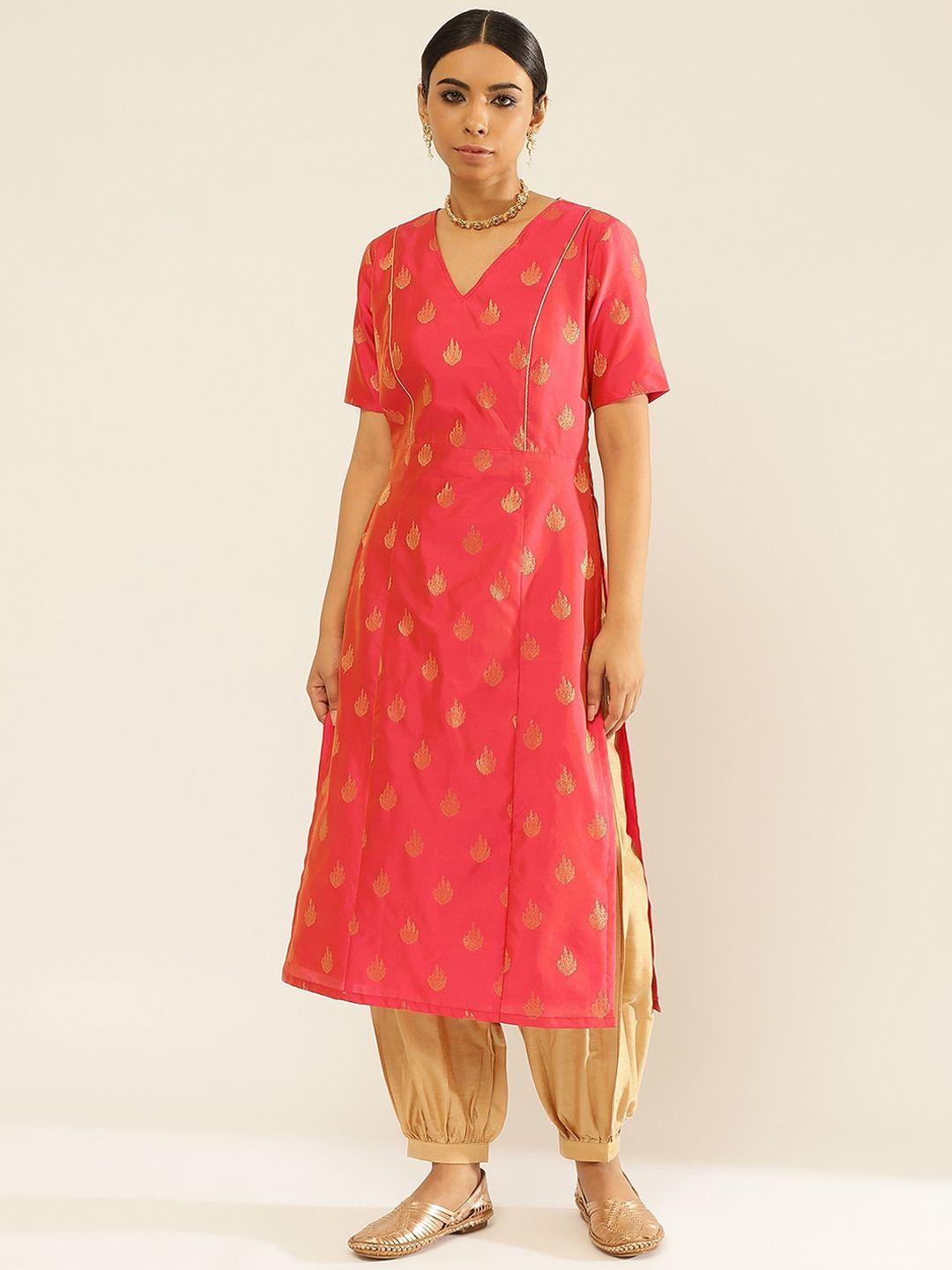 abhishti women pink ethnic motifs regular kurta with salwar