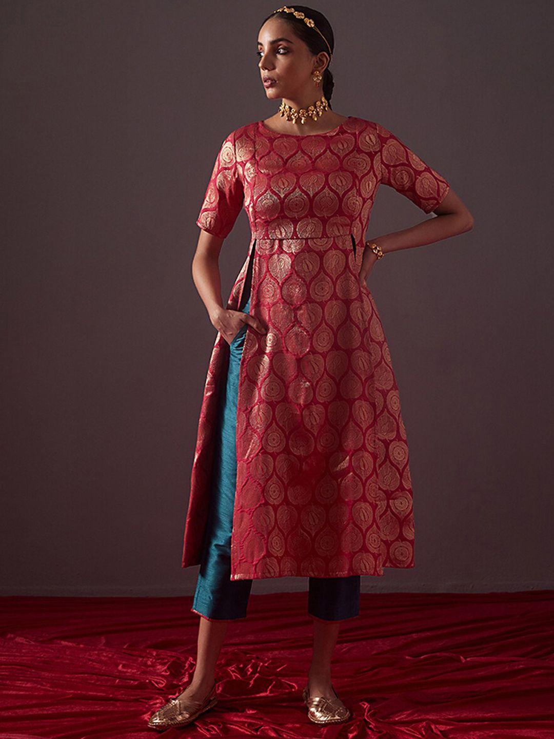 abhishti women pink printed kurta with trousers
