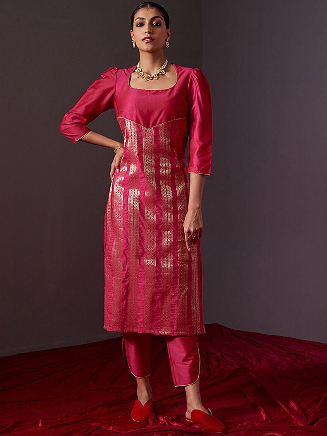 abhishti women pink printed kurta with trousers