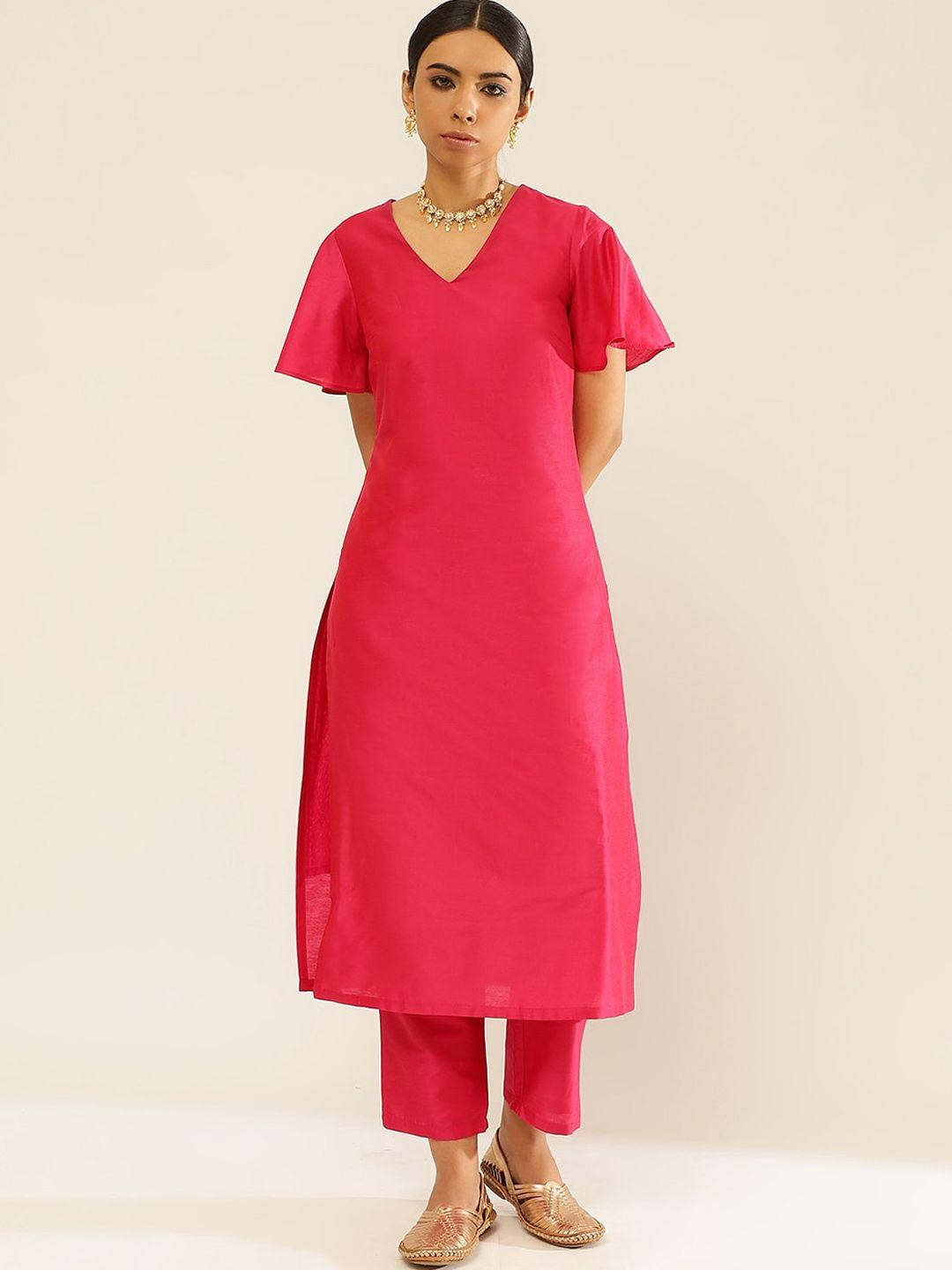 abhishti women pink regular kurta with trousers