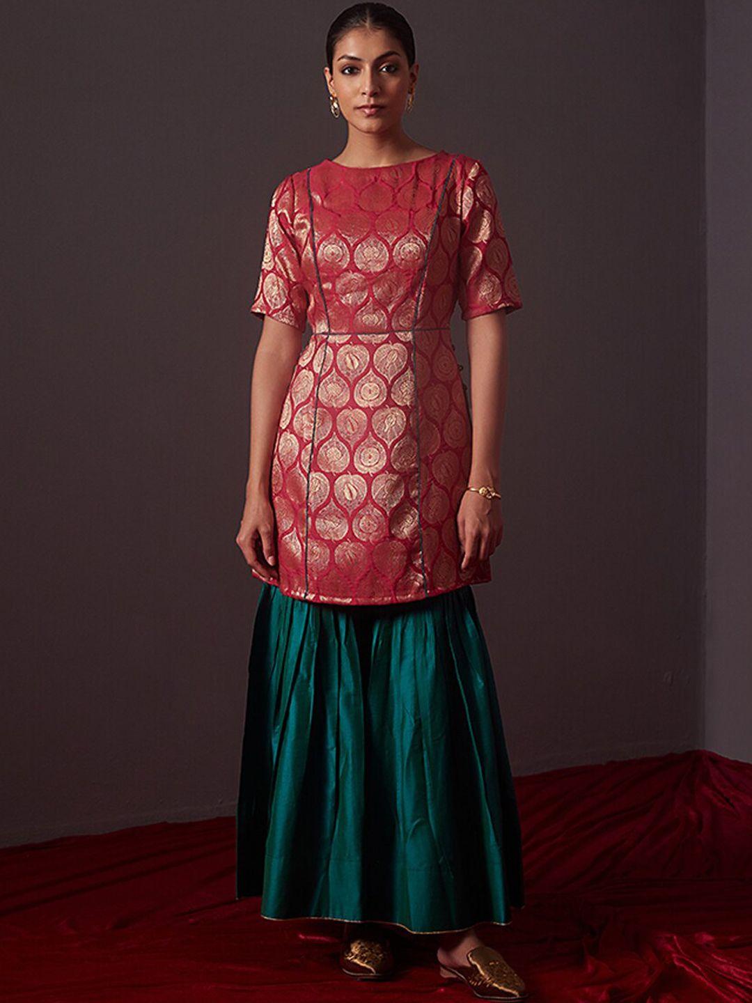 abhishti women pink zari woven design kurti
