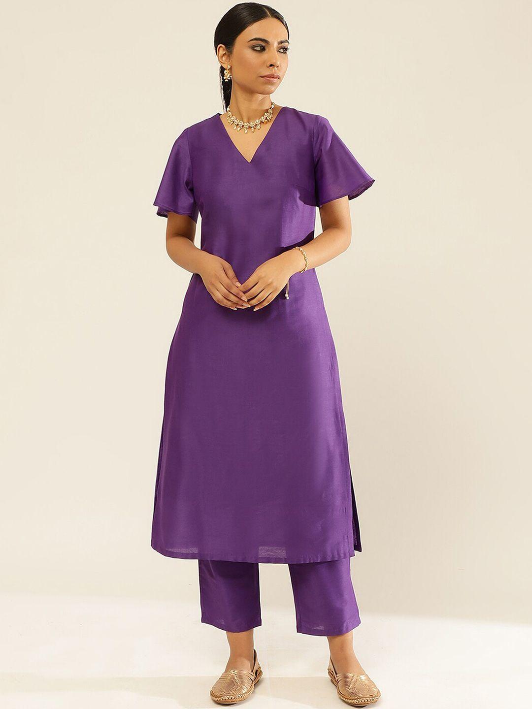 abhishti women purple regular kurta with trousers