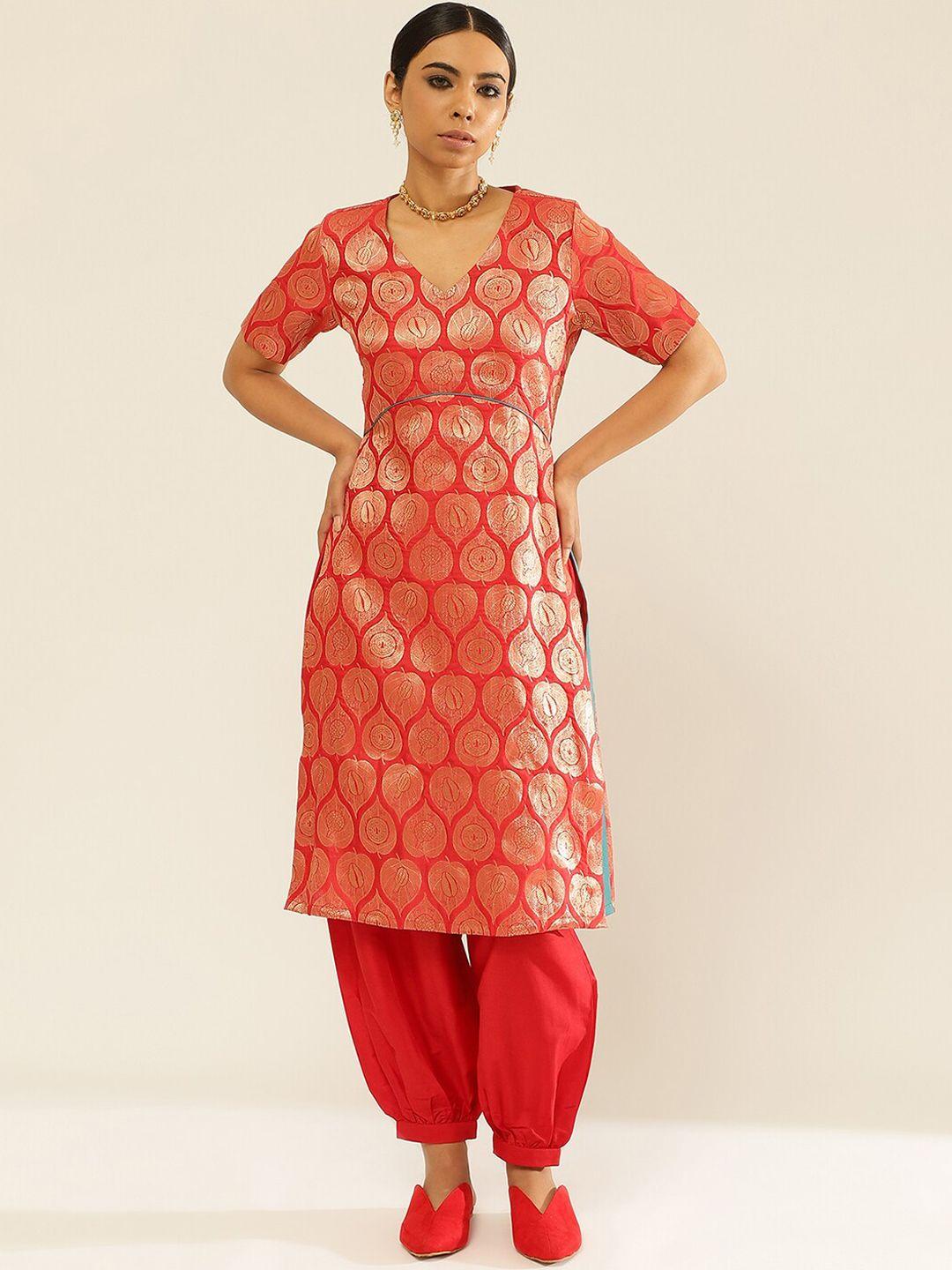 abhishti women red ethnic motifs regular kurta with salwar