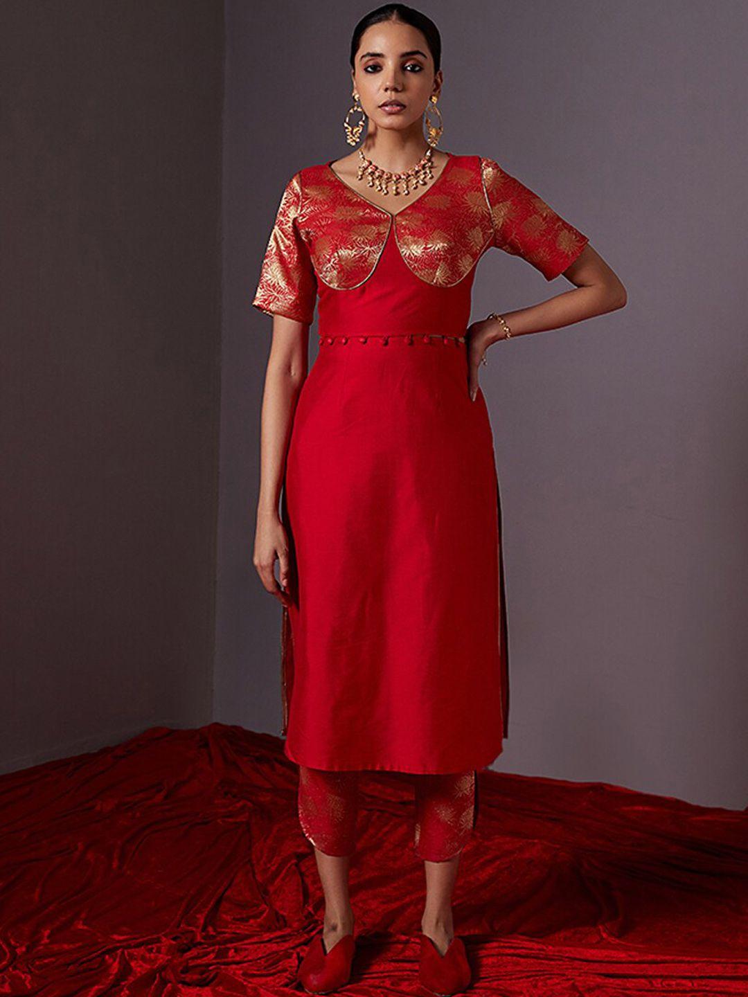 abhishti women red kurta with trouser