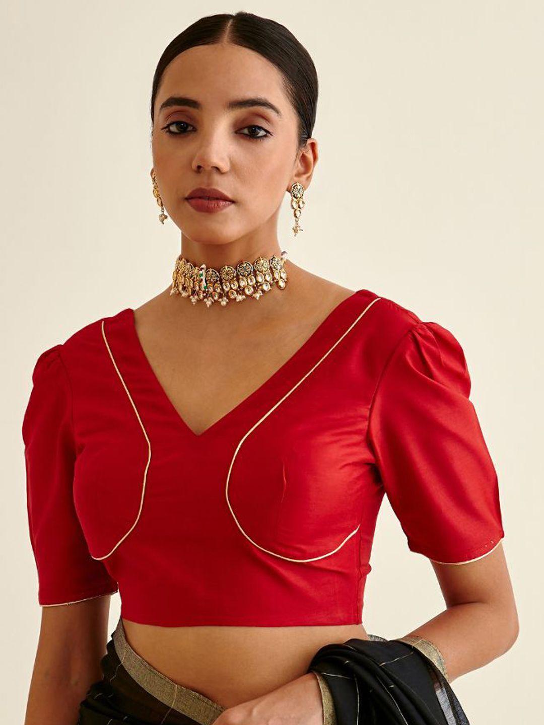 abhishti women red solid saree blouse