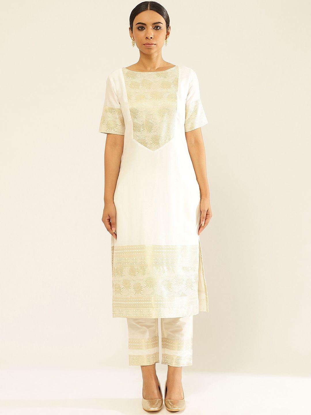 abhishti women white ethnic motifs regular kurta with trousers