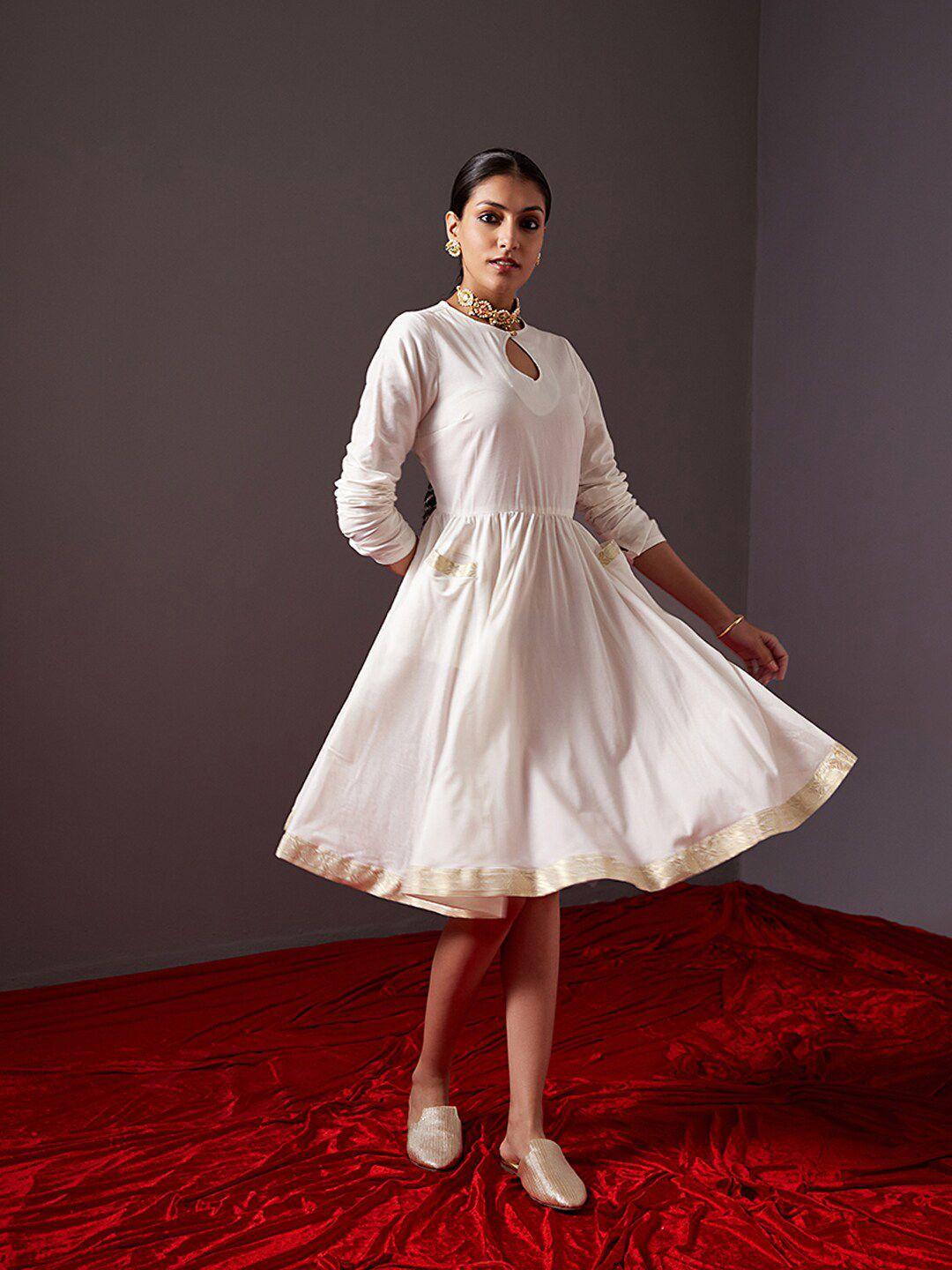 abhishti women white fit & flare dress