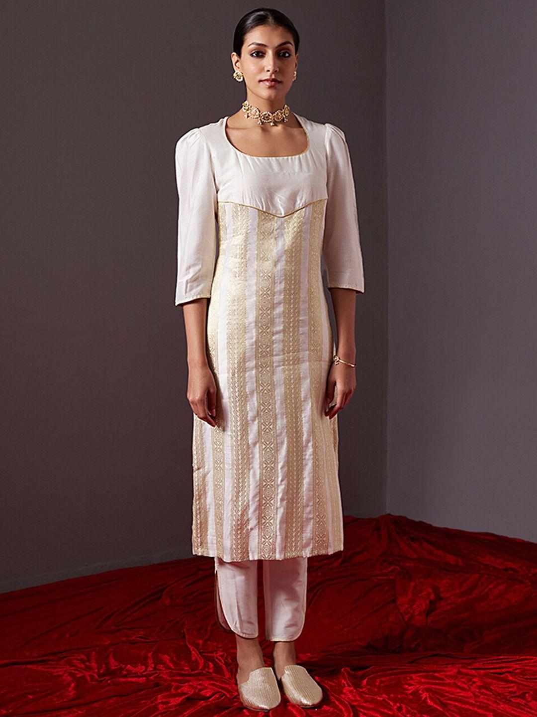 abhishti women white printed kurta with trousers