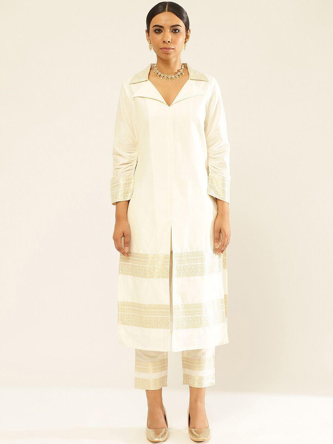 abhishti women white regular kurta with trousers