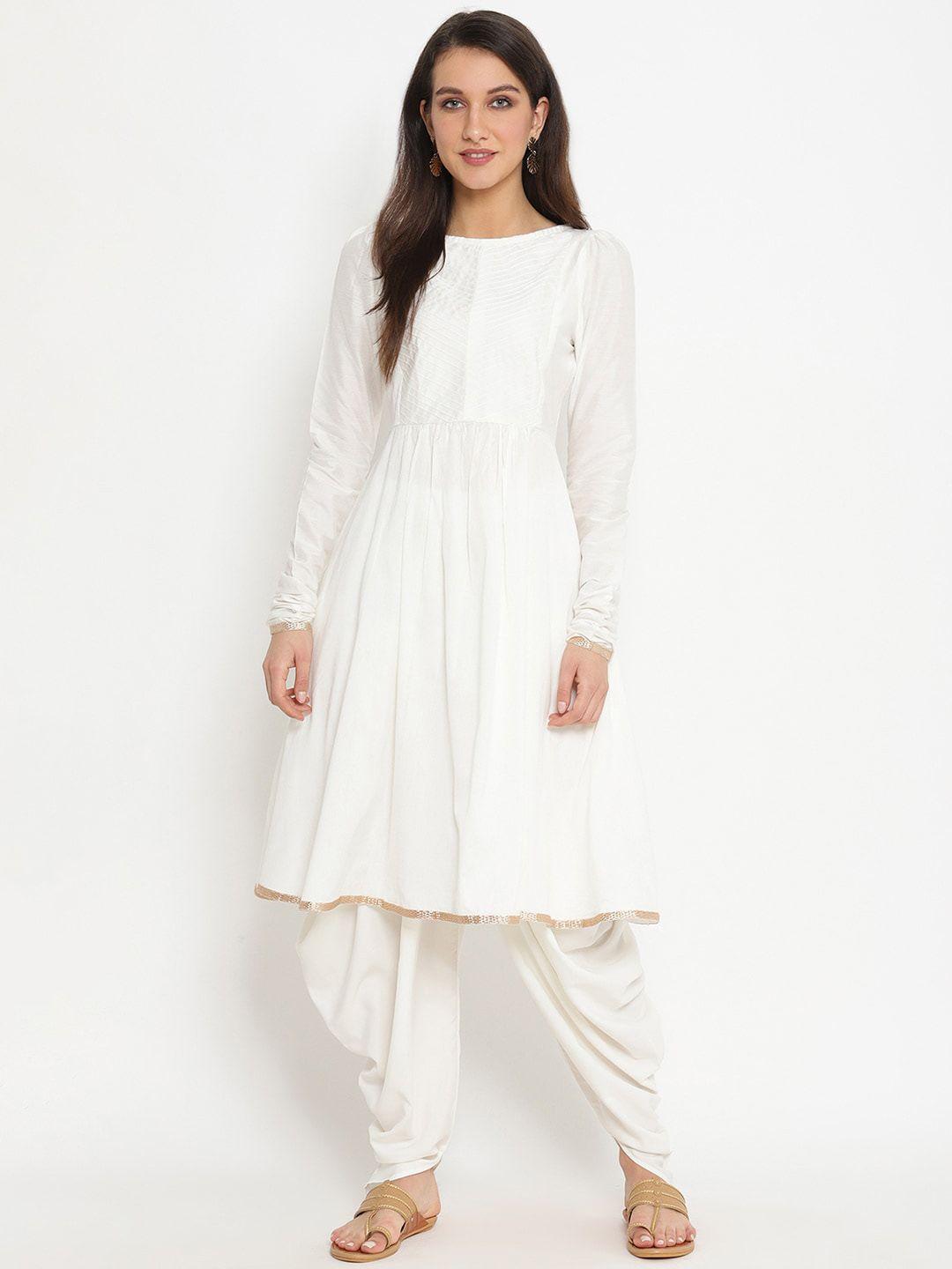 abhishti women white solid kurta with dhoti pants