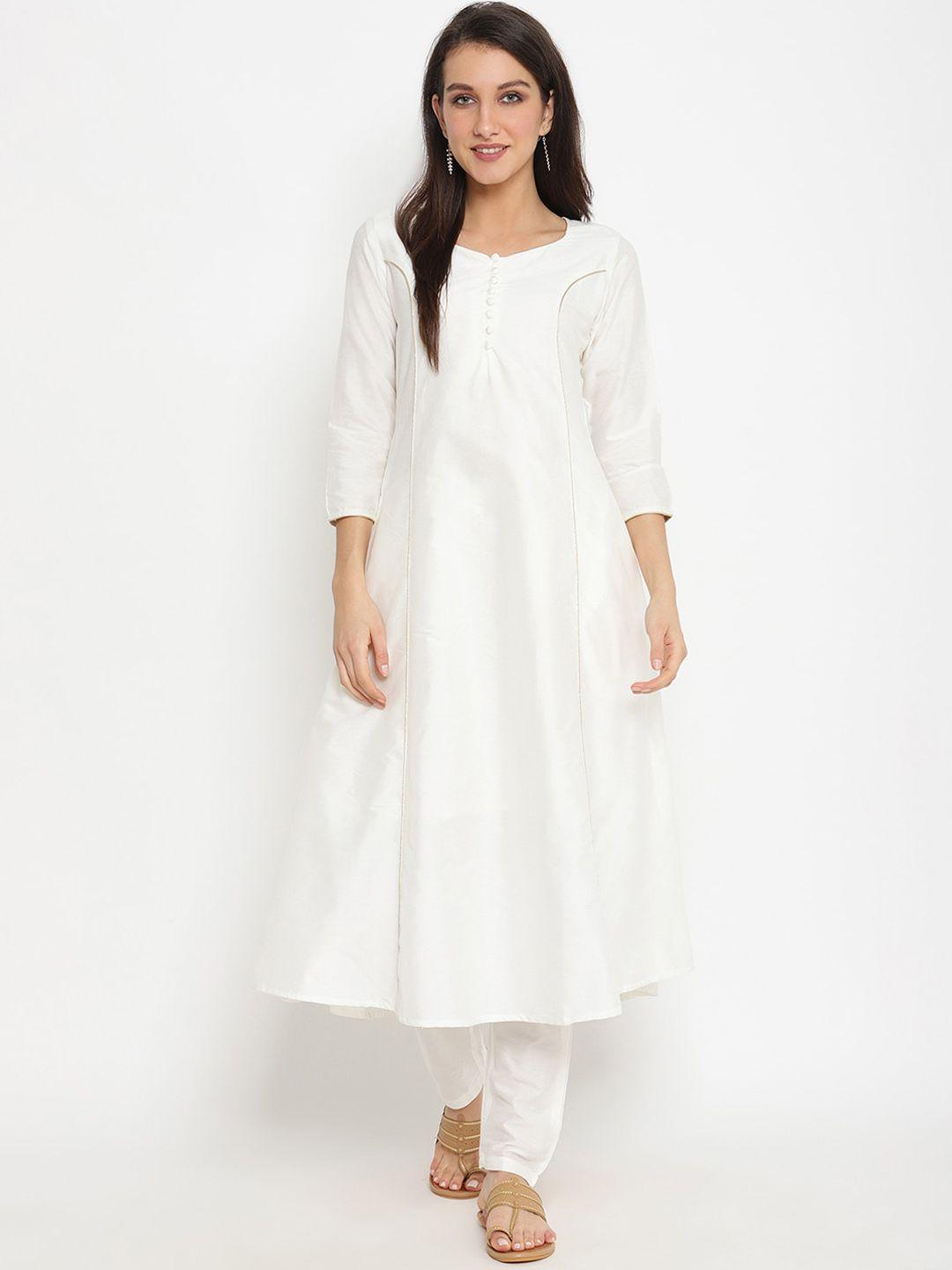 abhishti women white solid kurta with trousers