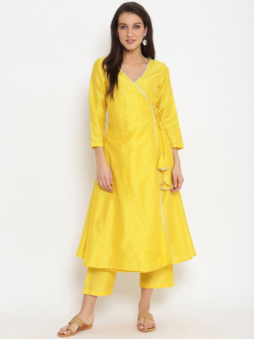 abhishti women yellow solid anarkali kurta